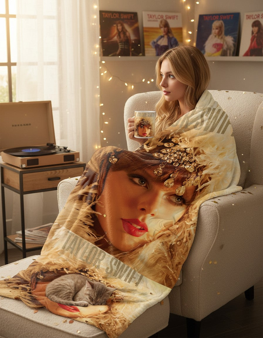 Showgirl Era Fleece Blanket – Taylor Inspired Album Design Cozy Throw Gift