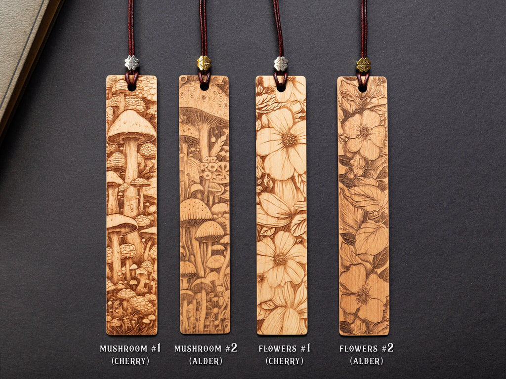 Wooden Bookmark - Flowers and Mushroom Forest