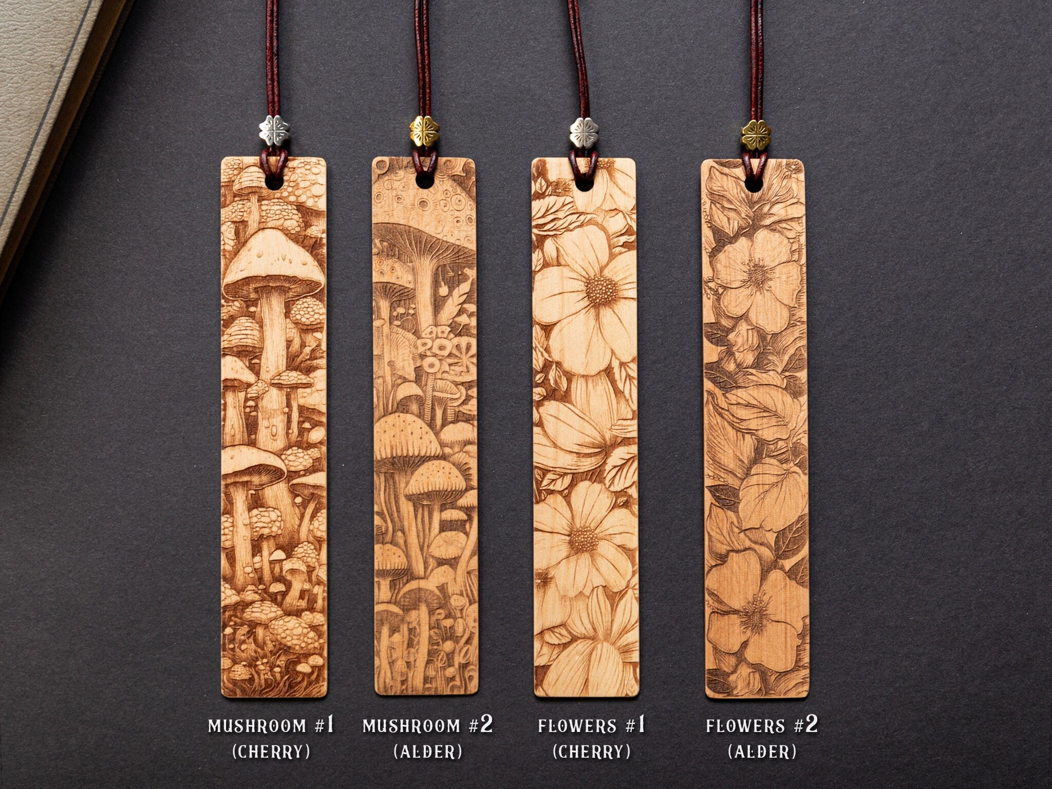 Wooden Bookmark - Flowers and Mushroom Forest