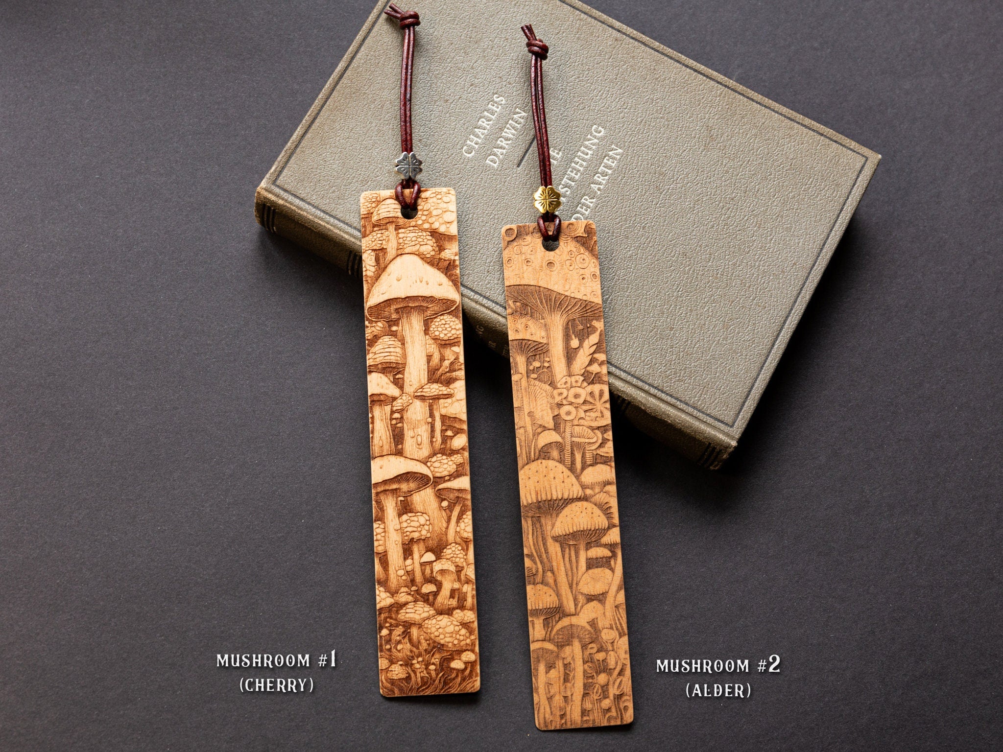 Wooden Bookmark - Flowers and Mushroom Forest