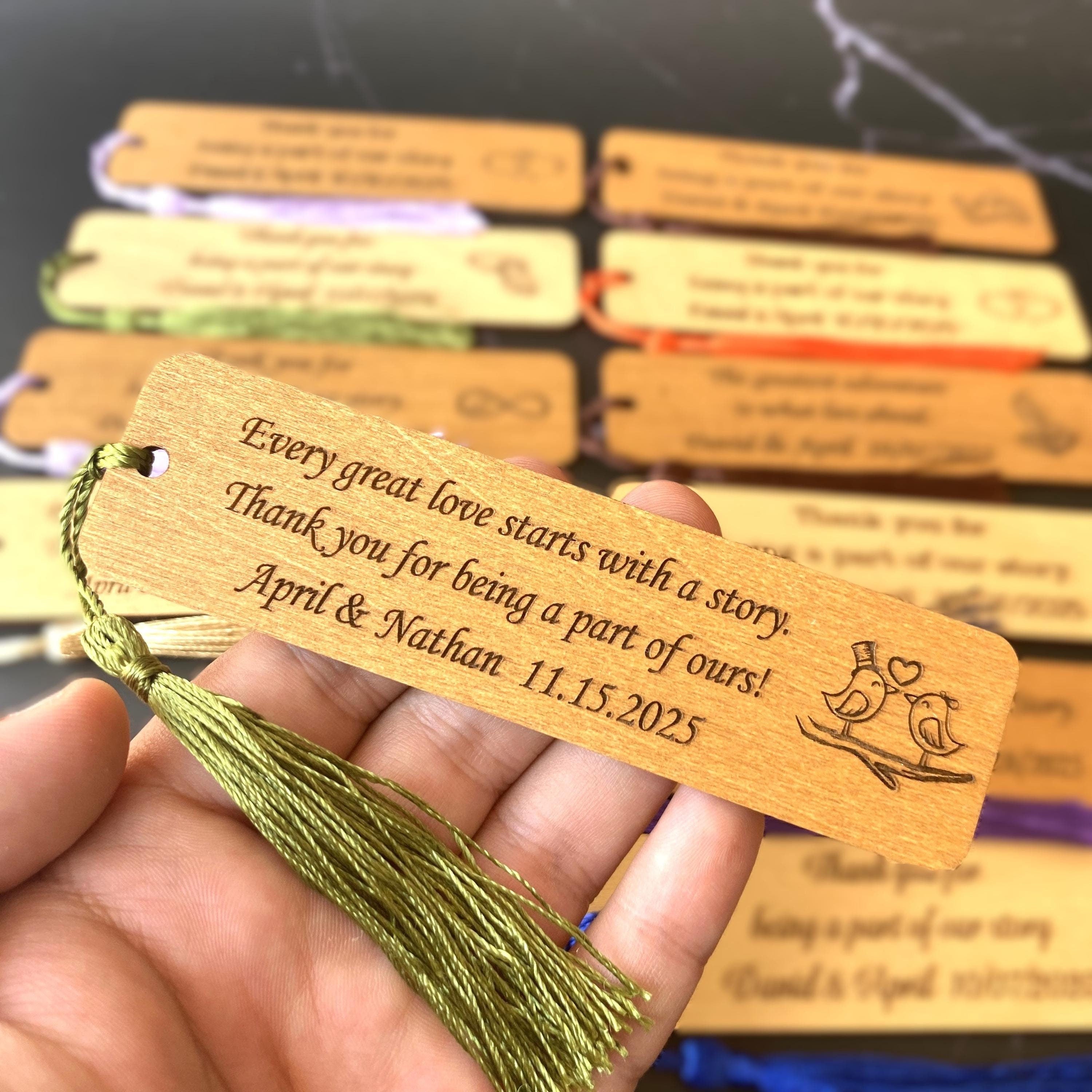 Engraved Rustic Bookmarks - Engagement Party Gifts