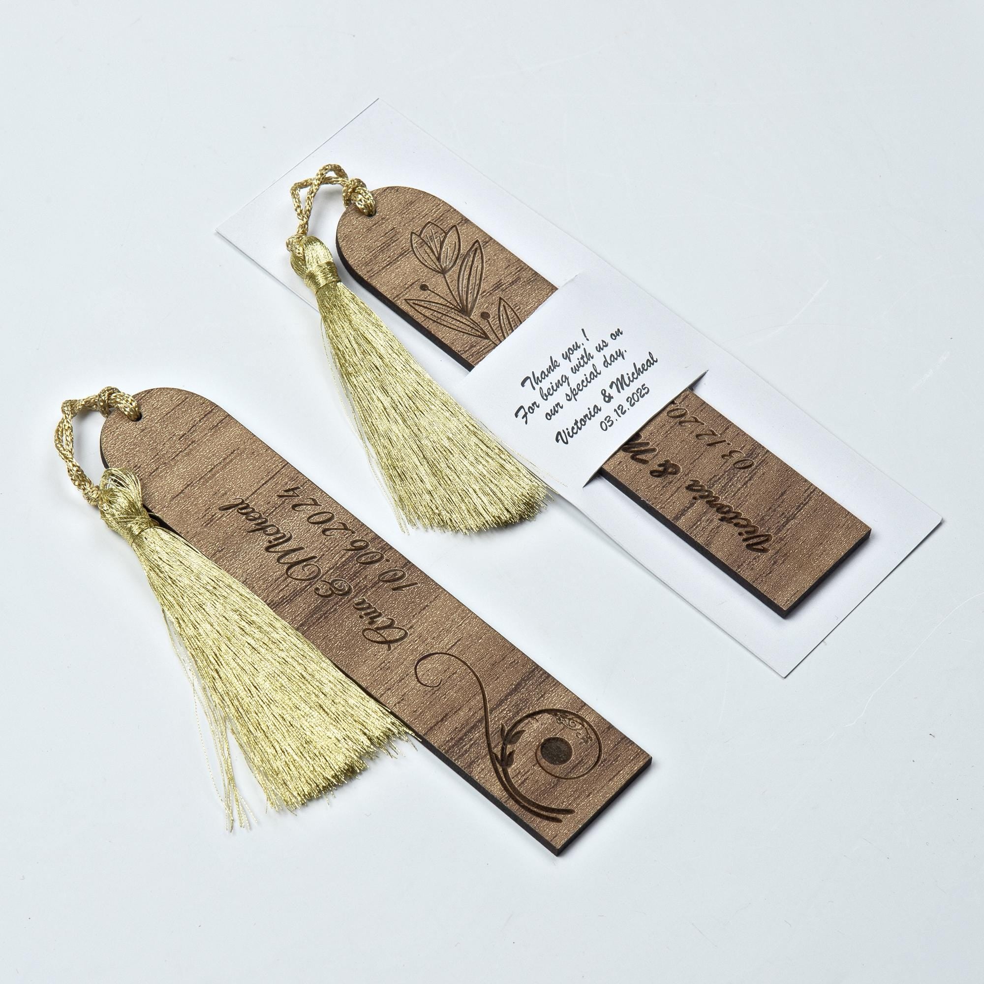 Custom Wooden Bookmarks Set for Weddings