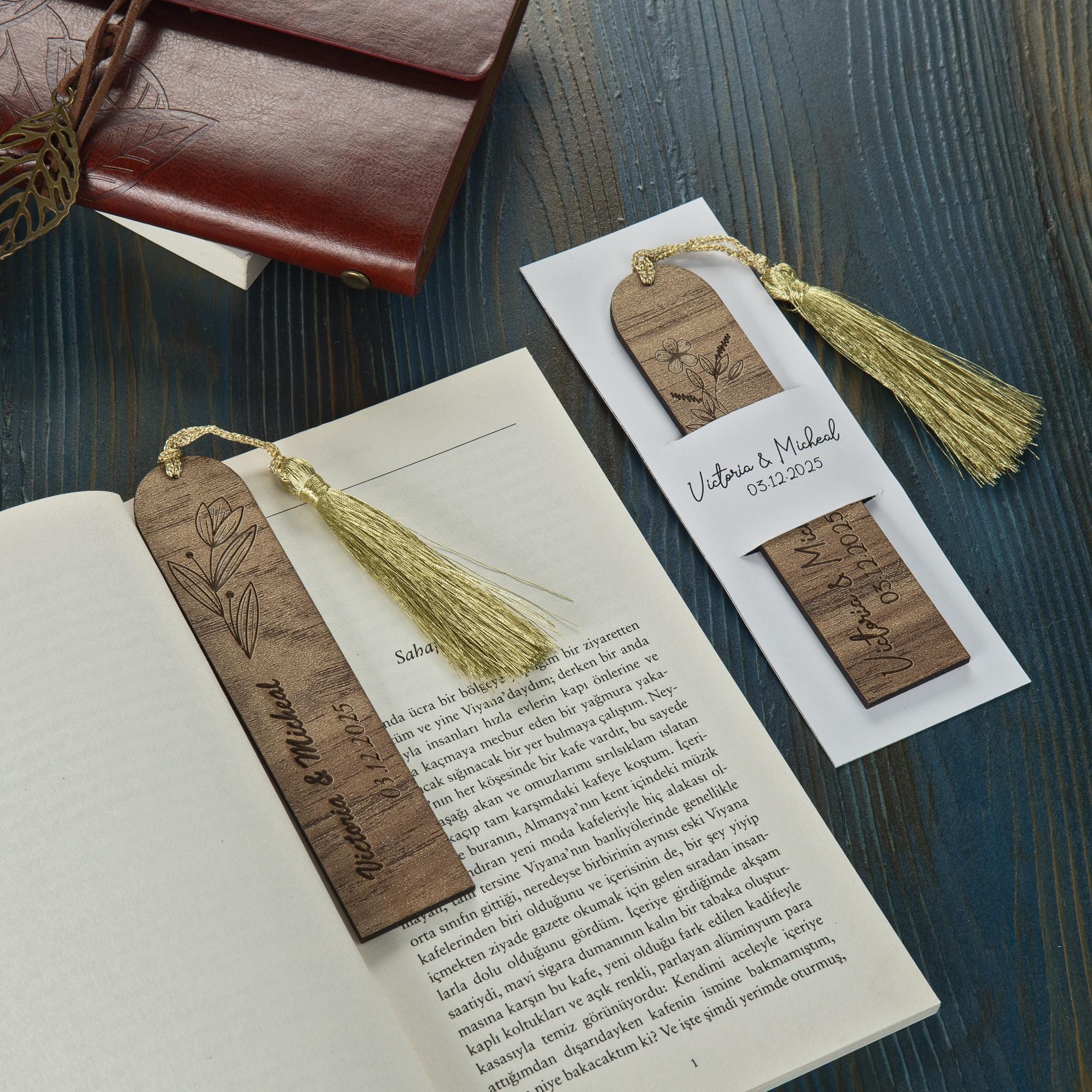 Custom Wooden Bookmarks Set for Weddings