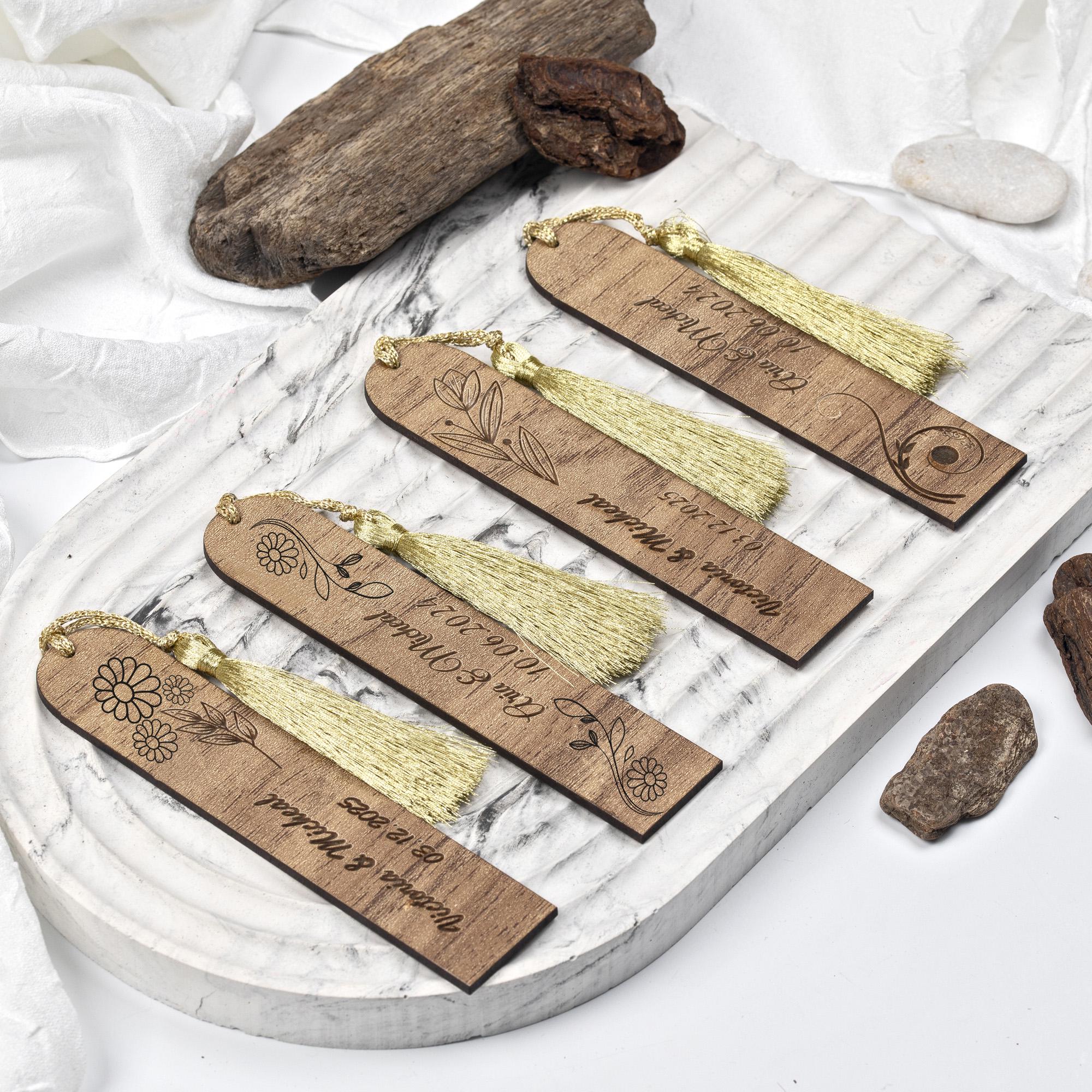 Custom Wooden Bookmarks Set for Weddings