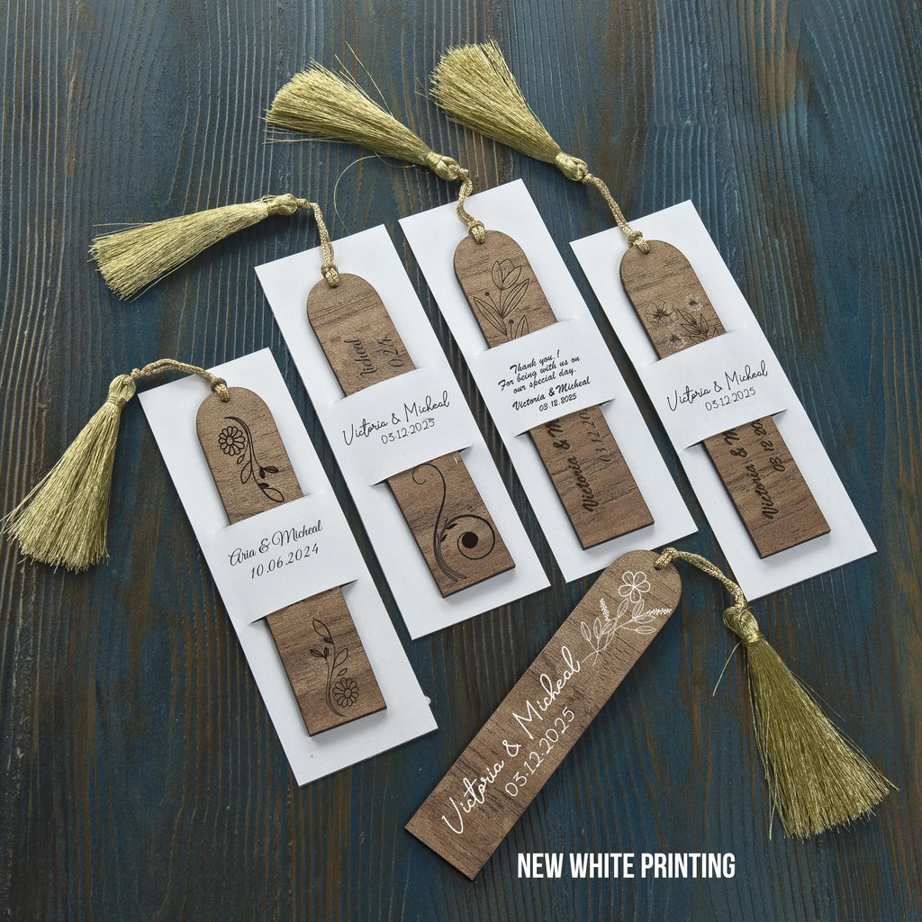Custom Wooden Bookmarks Set for Weddings