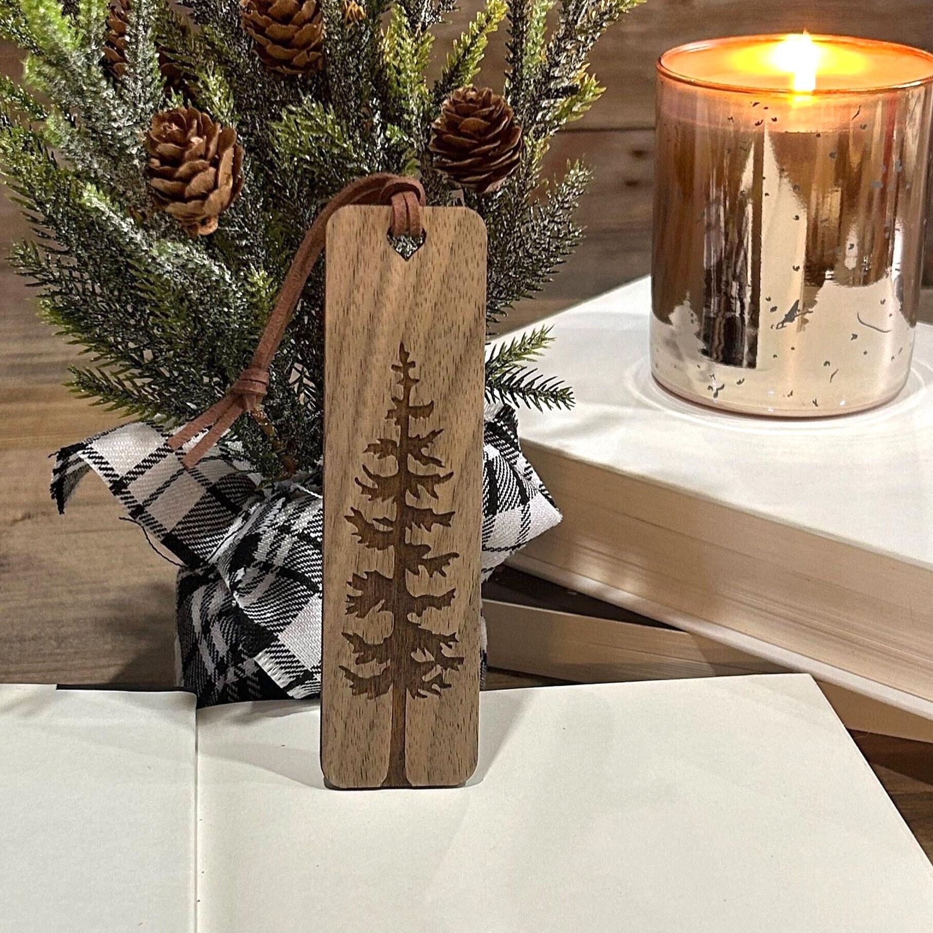 Personalized Wooden Bookmark - Pine Tree Engraved